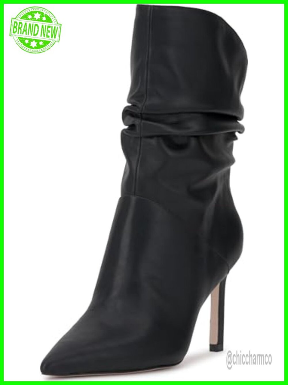 Faux Leather Pointed Toe Stiletto Booties Calf High Bootie